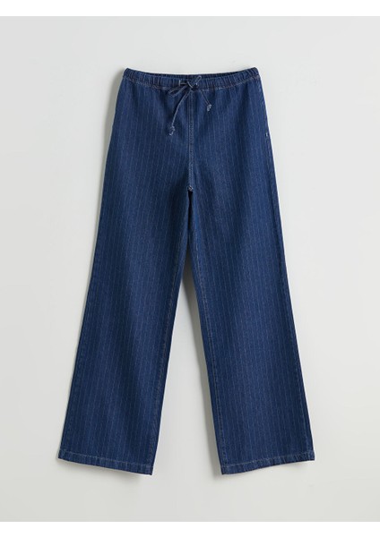 Yeni Sezon Beli Lastikli Cizgili Wideleg Kadin Jean Pantolon - S5GN68Z8 indirimleri