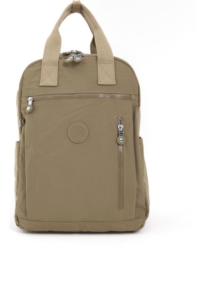 Unisex Suya Dayanıklı Krinkıl Kumaş Çok Gözlü Bej Laptop Okul ve Sırt Çantası