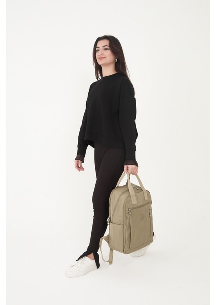 Unisex Suya Dayanıklı Krinkıl Kumaş Çok Gözlü Bej Laptop Okul ve Sırt Çantası indirimleri