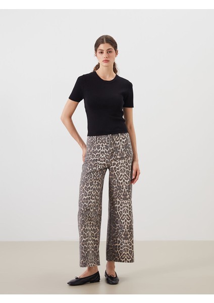 Yeni Sezon Wideleg Leopar Desenli Kadin Jean Pantolon - S5R707Z8