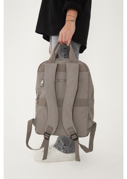Unisex Suya Dayanıklı Krinkıl Kumaş Çok Gözlü Vizon Laptop Okul ve Sırt Çantası