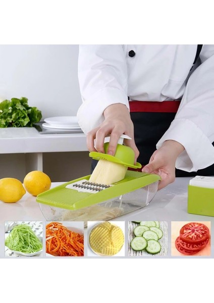 5 Başlıklı Hazneli Kaymaz Rende Jülyen Kesici Patates Havuç Rendesi