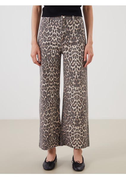 Yeni Sezon Wideleg Leopar Desenli Kadin Jean Pantolon - S5R707Z8 fiyatları