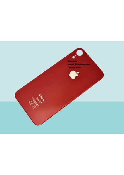- iPhone Xr Arka Pil Batarya Kapağı - Cam Kapak Geniş Lens Deliği - Kırmızı