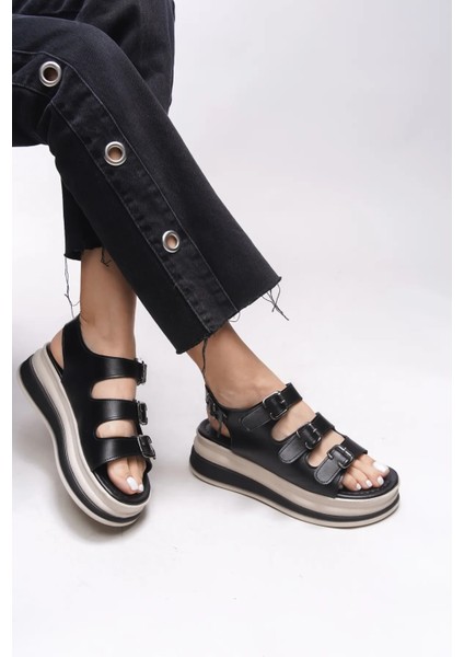 Jatay 3 Tokalı Ortopedik Siyah Kadın Sandalet modelleri