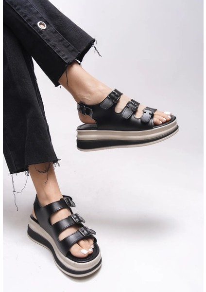 Jatay 3 Tokalı Ortopedik Siyah Kadın Sandalet fırsatları