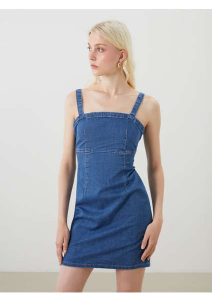 Yeni Sezon Kare Yaka Askili Mini Jean Elbise - S5FK17Z8 fiyatları