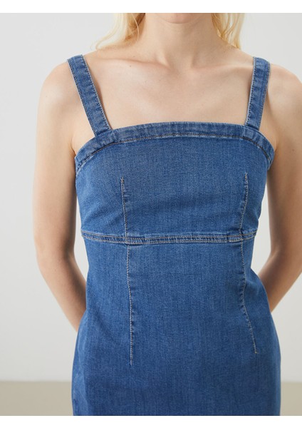 Yeni Sezon Kare Yaka Askili Mini Jean Elbise - S5FK17Z8 modelleri