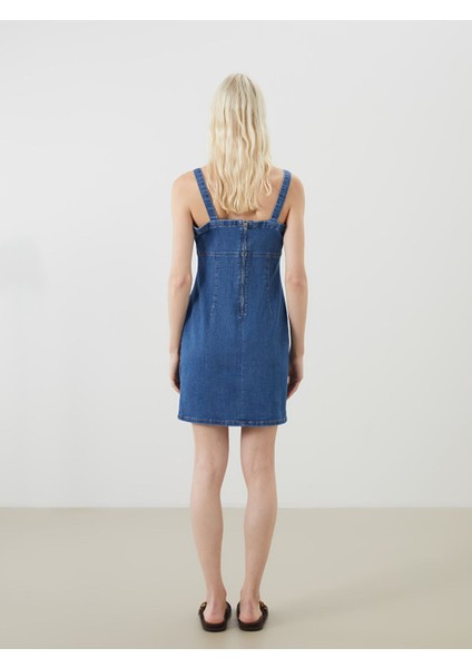 Yeni Sezon Kare Yaka Askili Mini Jean Elbise - S5FK17Z8 fırsatları