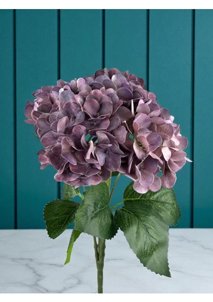 Yapay Çiçek Islak Ortanca Demeti 5 Dal Mor Yapay Salon Çiçeği Masa Üstü Dekor Çiçek Buketi 43 cm