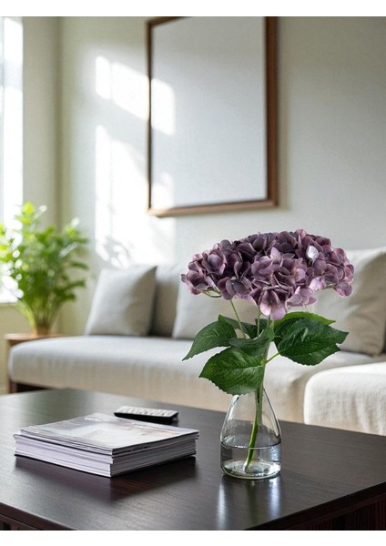 Yapay Çiçek Islak Ortanca Demeti 5 Dal Mor Yapay Salon Çiçeği Masa Üstü Dekor Çiçek Buketi 43 cm modelleri
