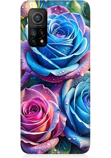 Xiaomi Mi 10T Uyumlu Gökkuşağı Renkli Güller Desenli Silikon Kılıf