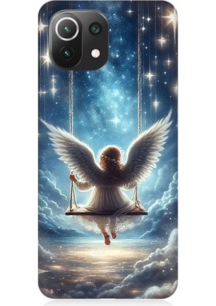 Xiaomi Mi 11 Lite Uyumlu Yıldızlarla Salıncakta Melek Desenli Silikon Kılıf