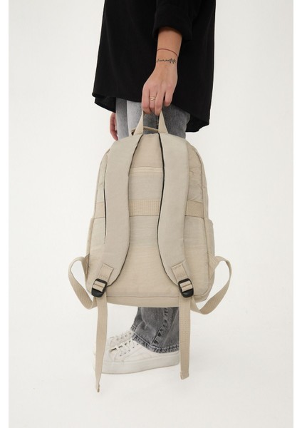 Unisex Suya Dayanıklı Orta Boy Krinkıl Kumaş Çok Gözlü Krem Laptop Okul ve Seyahat Sırt Çantası fırsatları