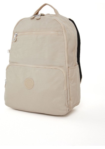 Unisex Suya Dayanıklı Orta Boy Krinkıl Kumaş Çok Gözlü Krem Laptop Okul ve Seyahat Sırt Çantası