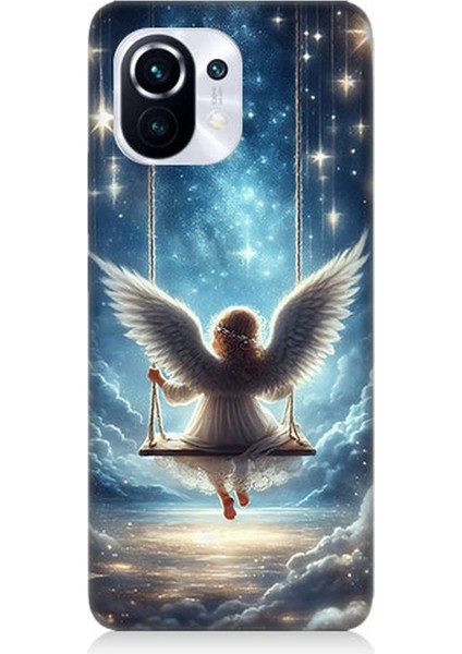 Xiaomi Mi 11 Pro Uyumlu Yıldızlarla Salıncakta Melek Desenli Silikon Kılıf