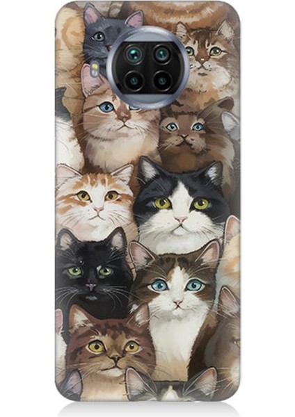 Xiaomi Mi 10T Lite Uyumlu Kedi Kalabalığında Kaos Desenli Silikon Kılıf