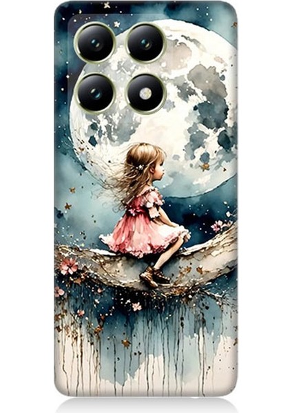 Xiaomi 14T Uyumlu Ay Üzerinde Hayalci Kız Desenli Silikon Kılıf
