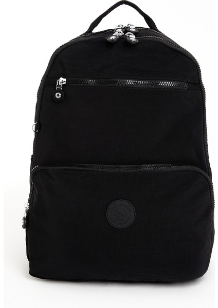 Unisex Suya Dayanıklı Orta Boy Krinkıl Kumaş Çok Gözlü Siyah Laptop Okul ve Seyahat Sırt Çantası
