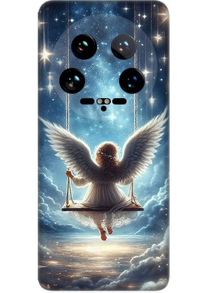 Xiaomi 14T Ultra Uyumlu Yıldızlarla Salıncakta Melek Desenli Silikon Kılıf