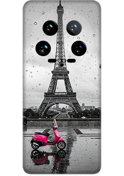 Xiaomi 14T Ultra Uyumlu Yağmurda Eyfel ve Scooter Desenli Silikon Kılıf