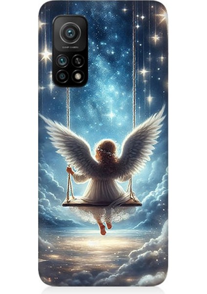 Xiaomi Mi 10T Uyumlu Yıldızlarla Salıncakta Melek Desenli Silikon Kılıf