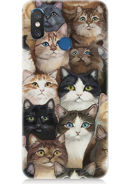 Xiaomi Mi 8 Uyumlu Kedi Kalabalığında Kaos Desenli Silikon Kılıf