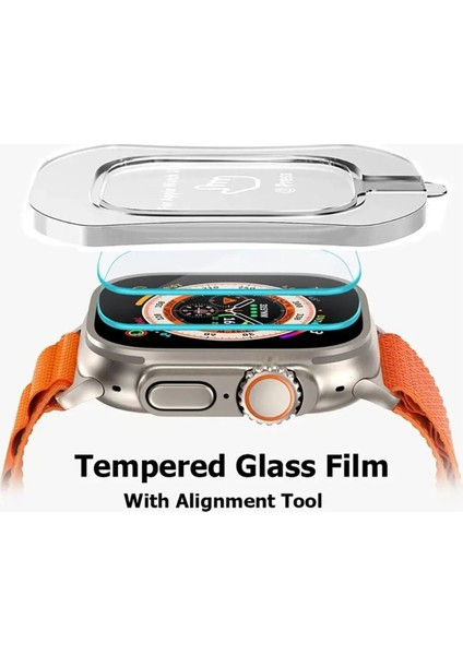 Apple Watch Ultra 49MM Uyumlu Kolay Kurulum Aparatlı Temperli Cam Ekran Koruyucu