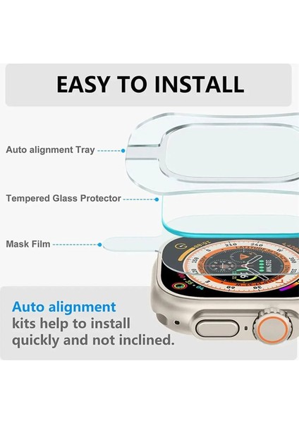 Apple Watch Ultra 49MM Uyumlu Kolay Kurulum Aparatlı Temperli Cam Ekran Koruyucu fiyatları