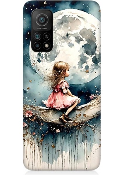 Xiaomi Mi 10T Uyumlu Ay Üzerinde Hayalci Kız Desenli Silikon Kılıf