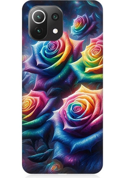 Xiaomi Mi 11 Lite Uyumlu Gökkuşağı Güllerin Patlaması Desenli Silikon Kılıf