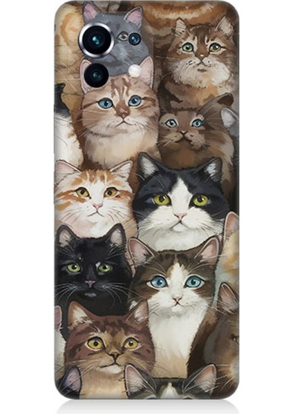 Xiaomi Mi 11 Uyumlu Kedi Kalabalığında Kaos Desenli Silikon Kılıf