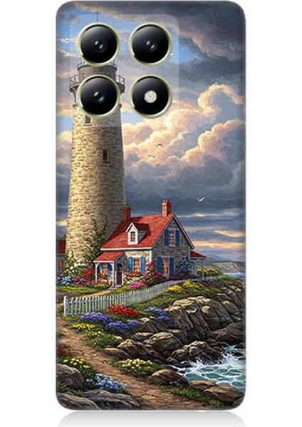 Xiaomi 14T Pro Uyumlu Kayalıkta Gök Altında Deniz Feneri Desenli Silikon Kılıf