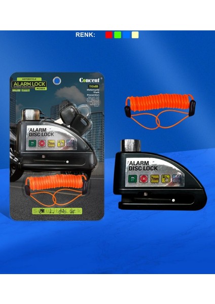 Motosiklet Alarmlı 7mm Disk Kilidi 110db Yüksek Sesli ve Hatırlatma Kablolu
