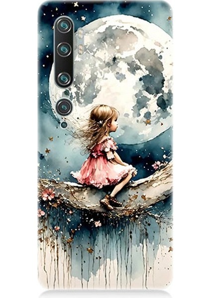 Xiaomi Mi Note 10 Uyumlu Ay Üzerinde Hayalci Kız Desenli Silikon Kılıf