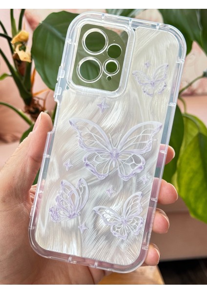Xiaomi Redmi Note 12 4g Kılıf Parlak Hologramlı Kelebek Desenli Darbe Emici Kamera Korumalı Renkli Silikon