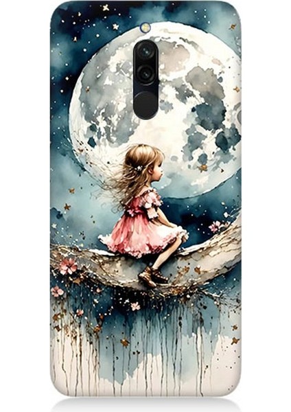 Xiaomi Redmi 8 Uyumlu Ay Üzerinde Hayalci Kız Desenli Silikon Kılıf