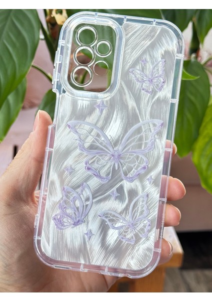 Samsung Galaxy A13 - A23 Kılıf Parlak Hologramlı Kelebek Desenli Darbe Emici Kamera Korumalı Renkli Silikon