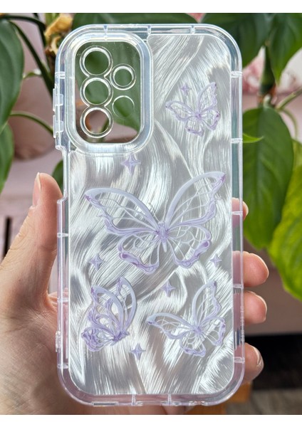 Samsung Galaxy A13 - A23 Kılıf Parlak Hologramlı Kelebek Desenli Darbe Emici Kamera Korumalı Renkli Silikon