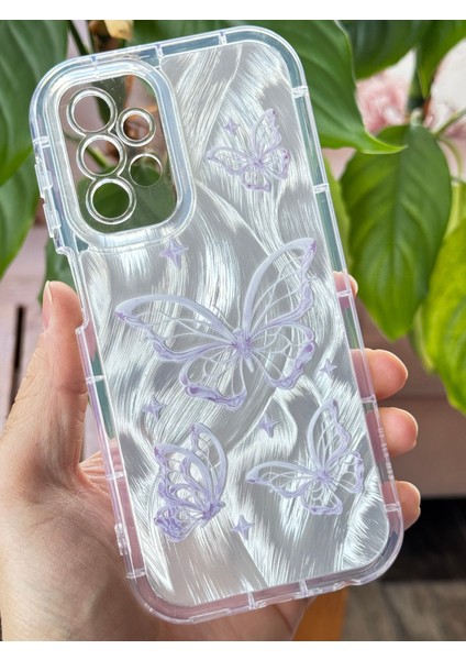 Samsung Galaxy A13 - A23 Kılıf Parlak Hologramlı Kelebek Desenli Darbe Emici Kamera Korumalı Renkli Silikon