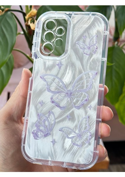 Samsung Galaxy A13 - A23 Kılıf Parlak Hologramlı Kelebek Desenli Darbe Emici Kamera Korumalı Renkli Silikon
