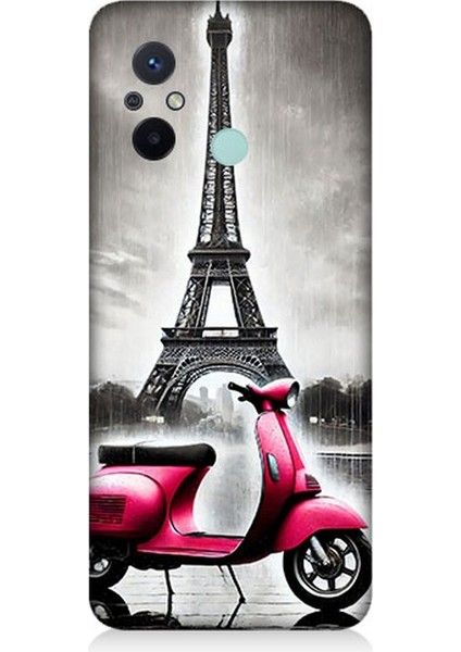 Xiaomi Redmi 12C Uyumlu Pembe Scooter Eyfel Önü Desenli Silikon Kılıf