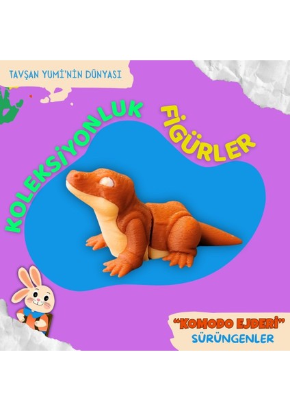 Sürüngenler Koleksiyonu - 4 Parça Hareketli Eğlenceli Oyuncaklarve Bilgilendirici Kartlar- Yılan- Komodo Ejderi -Bukalemun - Geko - modelleri