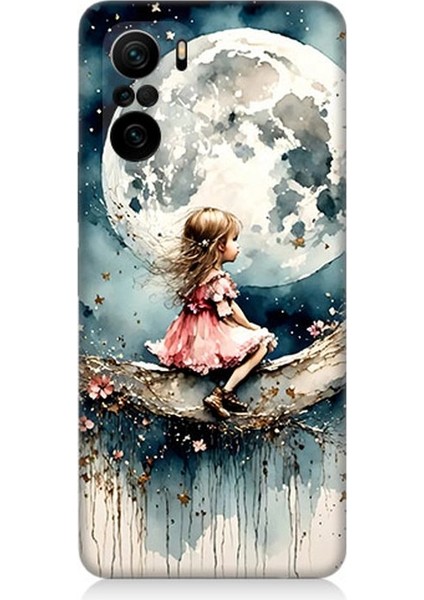 Xiaomi Poco F3 Uyumlu Ay Üzerinde Hayalci Kız Desenli Silikon Kılıf