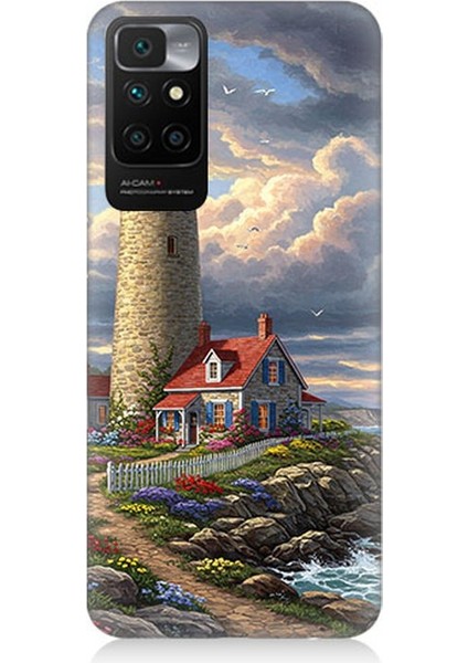 Xiaomi Redmi 10 Uyumlu Kayalıkta Gök Altında Deniz Feneri Desenli Silikon Kılıf