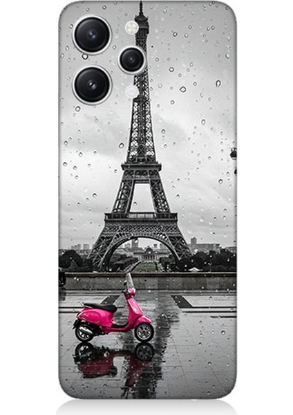 Xiaomi Redmi 12 Uyumlu Yağmurda Eyfel ve Scooter Desenli Silikon Kılıf