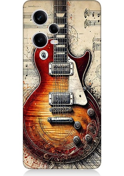 Xiaomi Redmi Note 12 Pro 5g Uyumlu Nostaljik Gitar ve Nota Desenli Silikon Kılıf