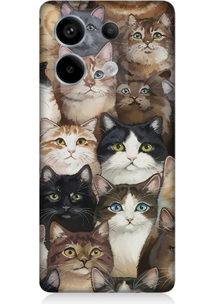 Xiaomi Redmi Note 13 Pro 5g Uyumlu Kedi Kalabalığında Kaos Desenli Silikon Kılıf