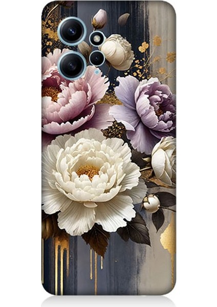 Xiaomi Redmi Note 12 Uyumlu Altın Gölge Peony Büyüsü Desenli Silikon Kılıf