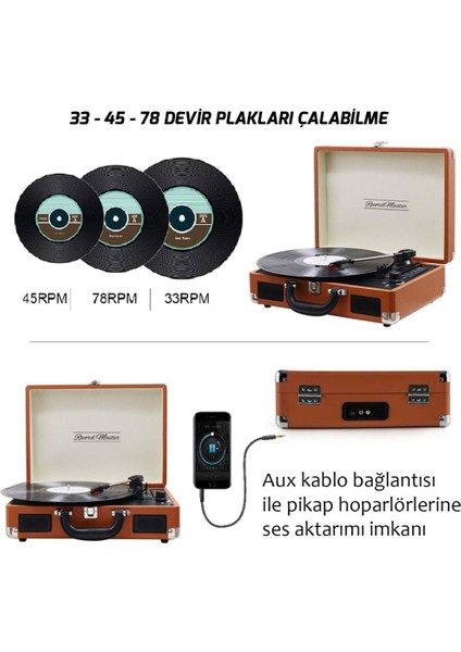 Record Master T310CH Şarj Özellikli Pikap - 33, 45, 78 Devir T310CH- Kahverengi Pikap fiyatları